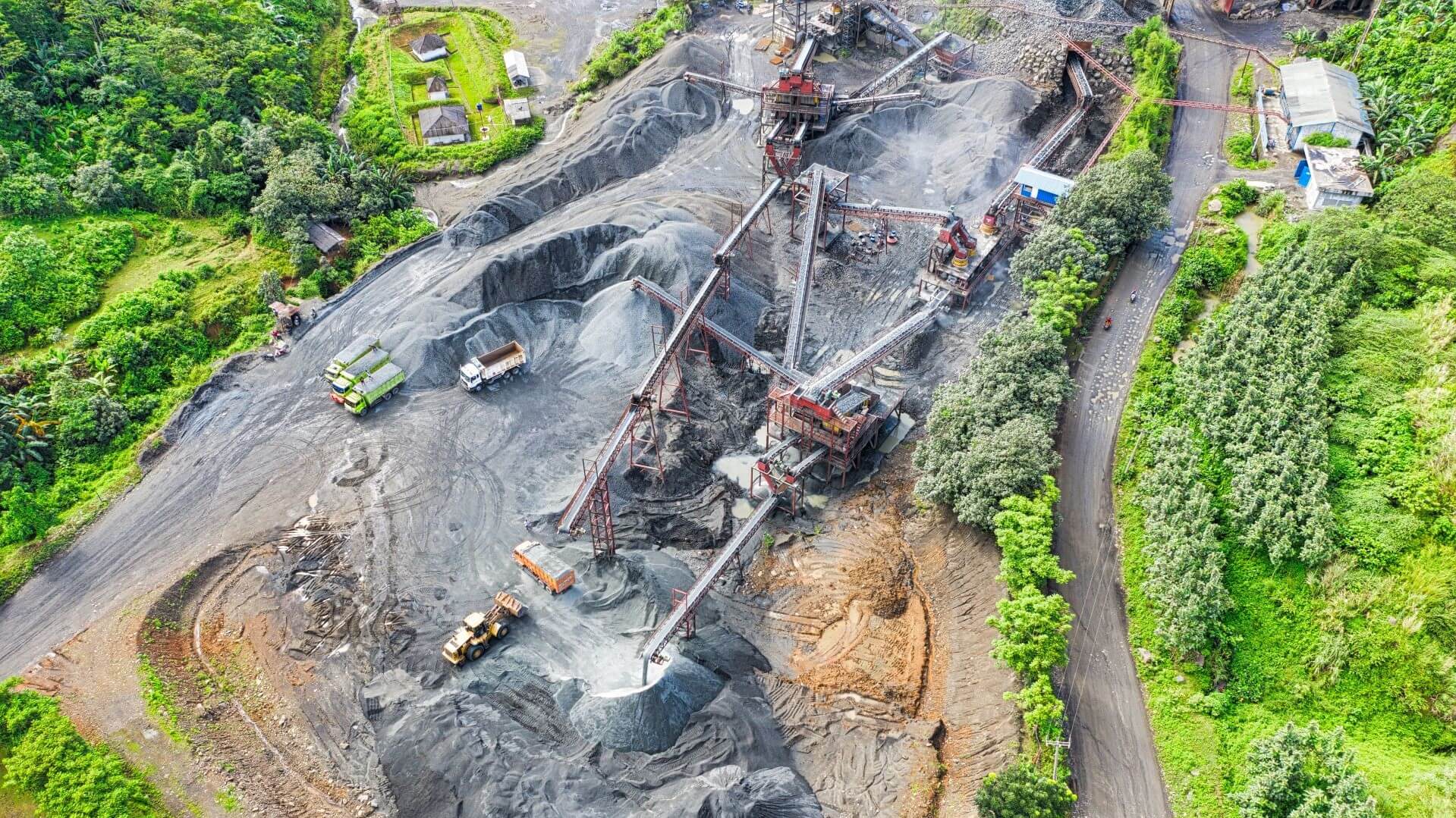 Aerial shot over opencast mining operations