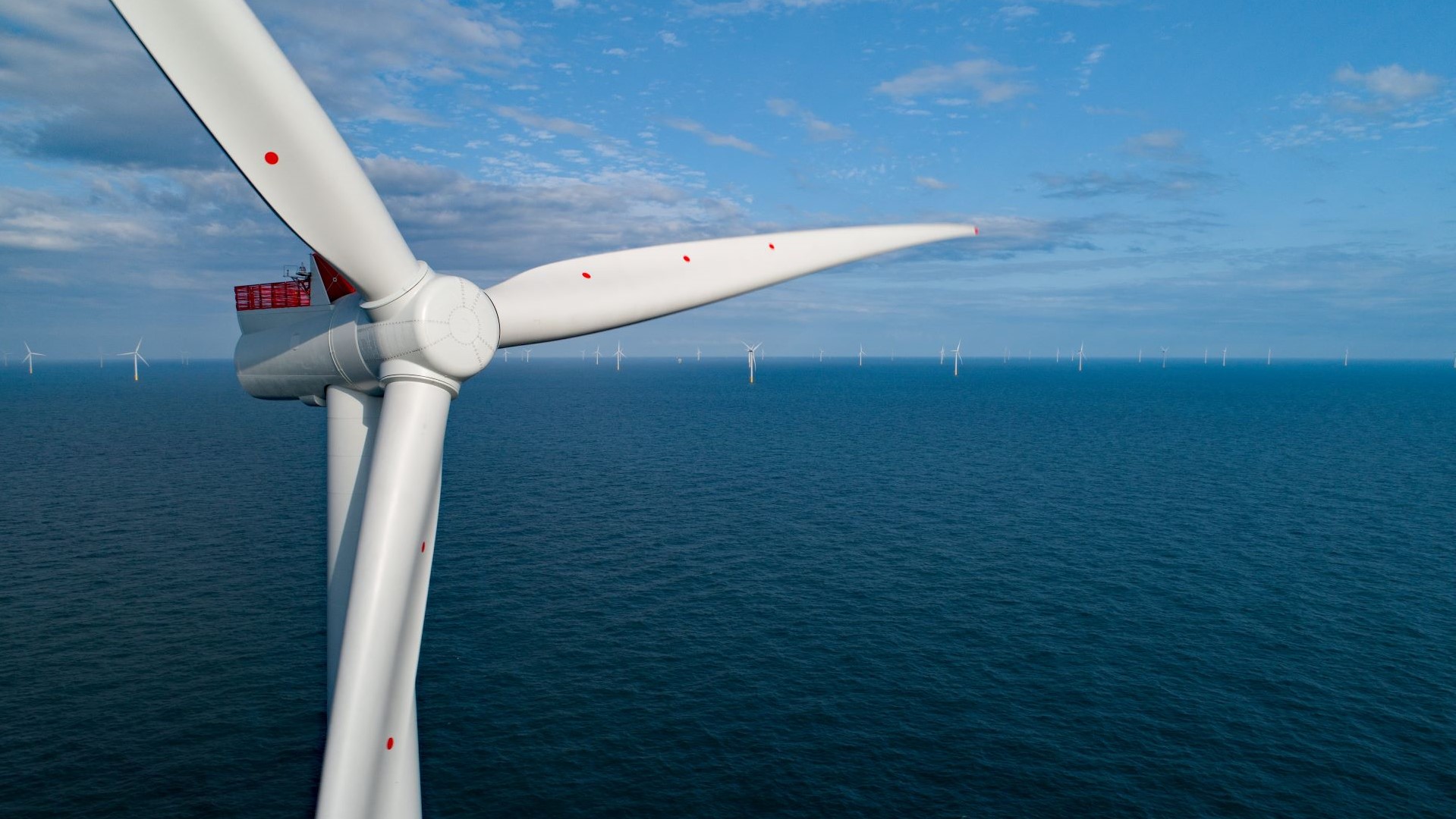 Close up of turbine blades at Hornsea One wind farm