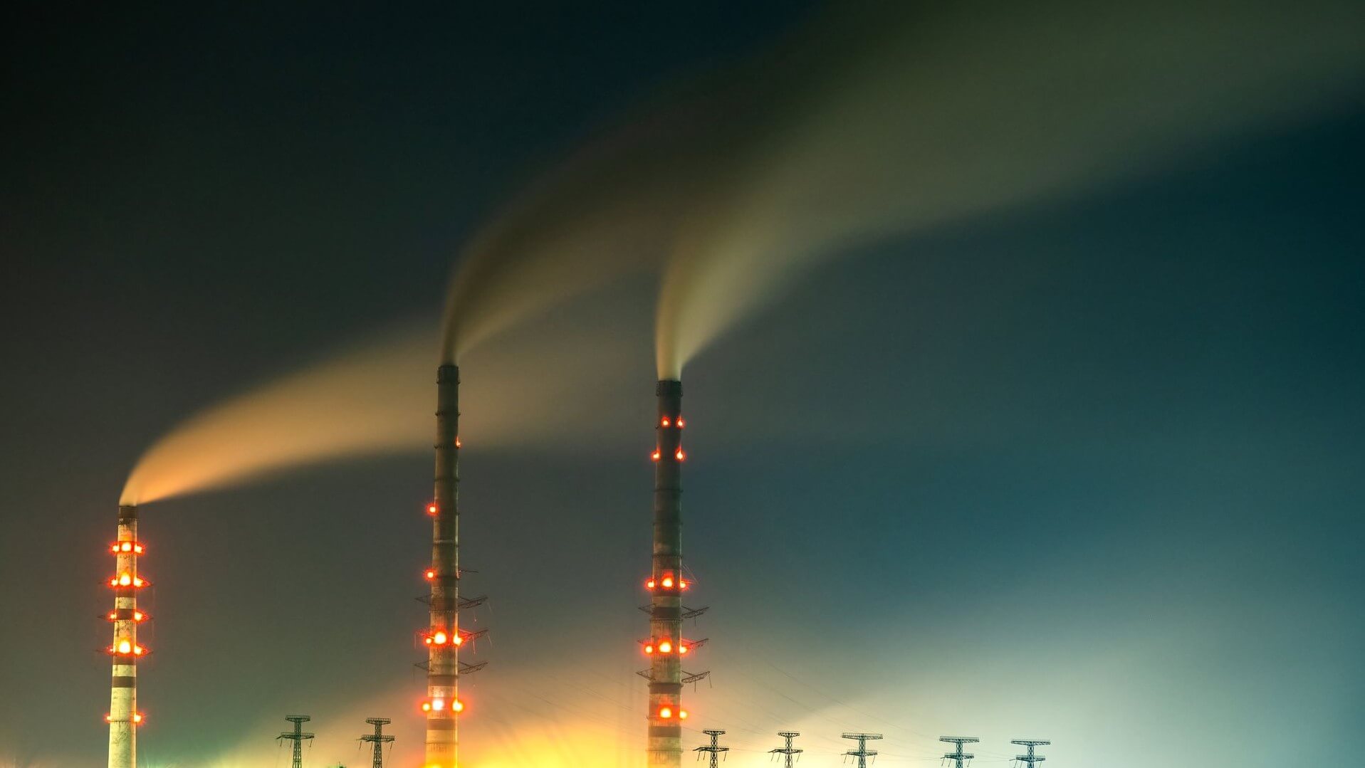 Emissions from coal-fired power plant at night