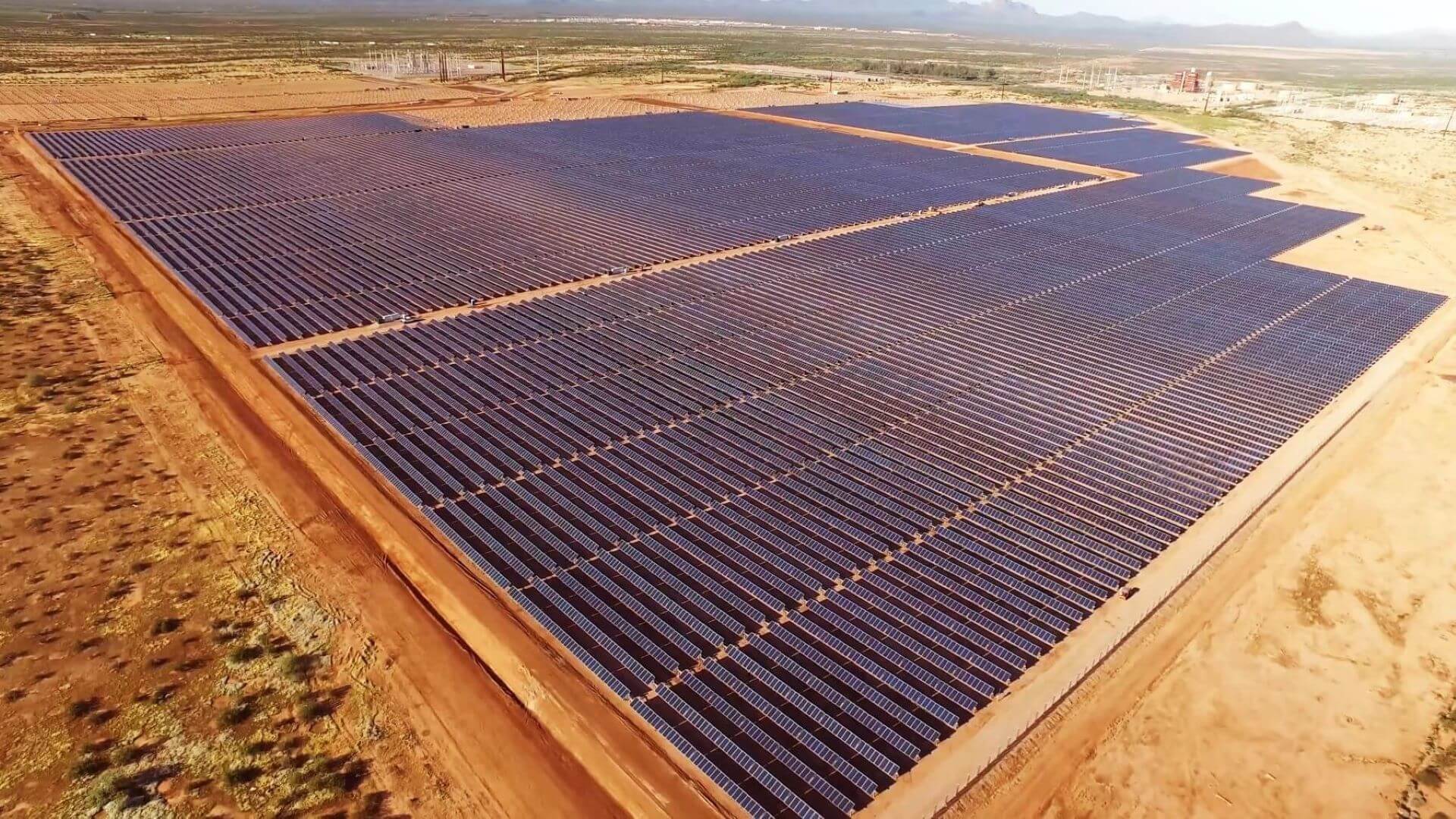 Aerial view over solar farm