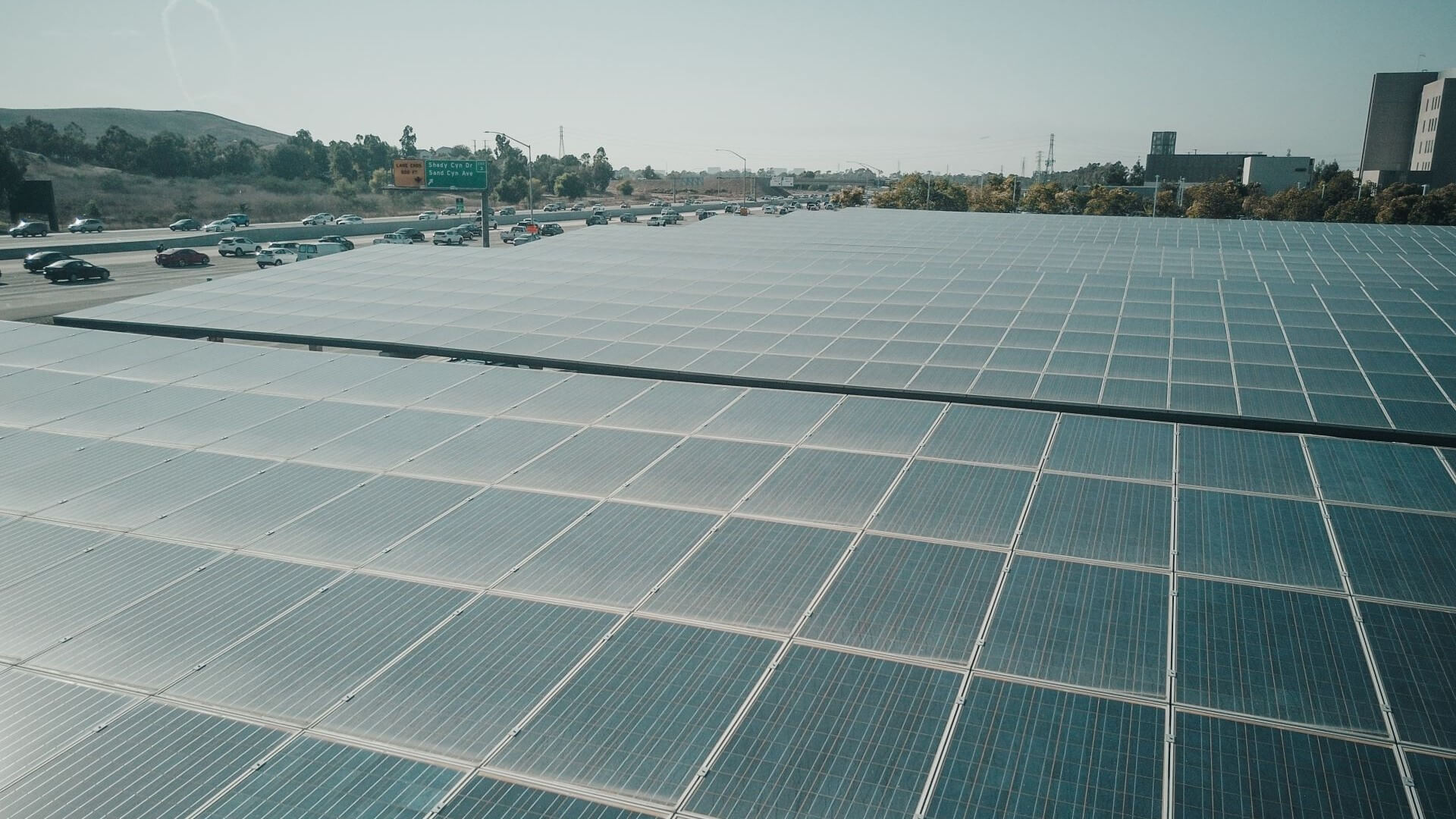 Vast expanse of solar panels extending into the distance