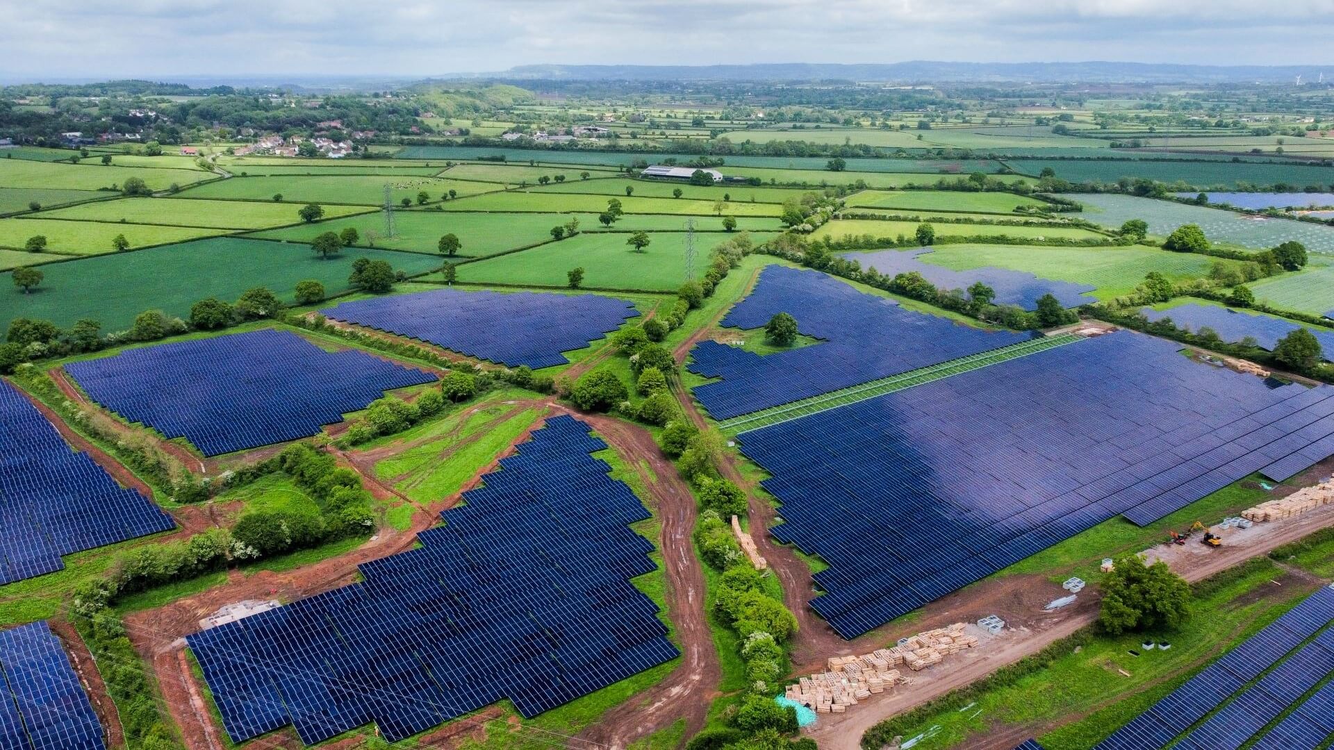 Aerial view of Larks Green solar farm