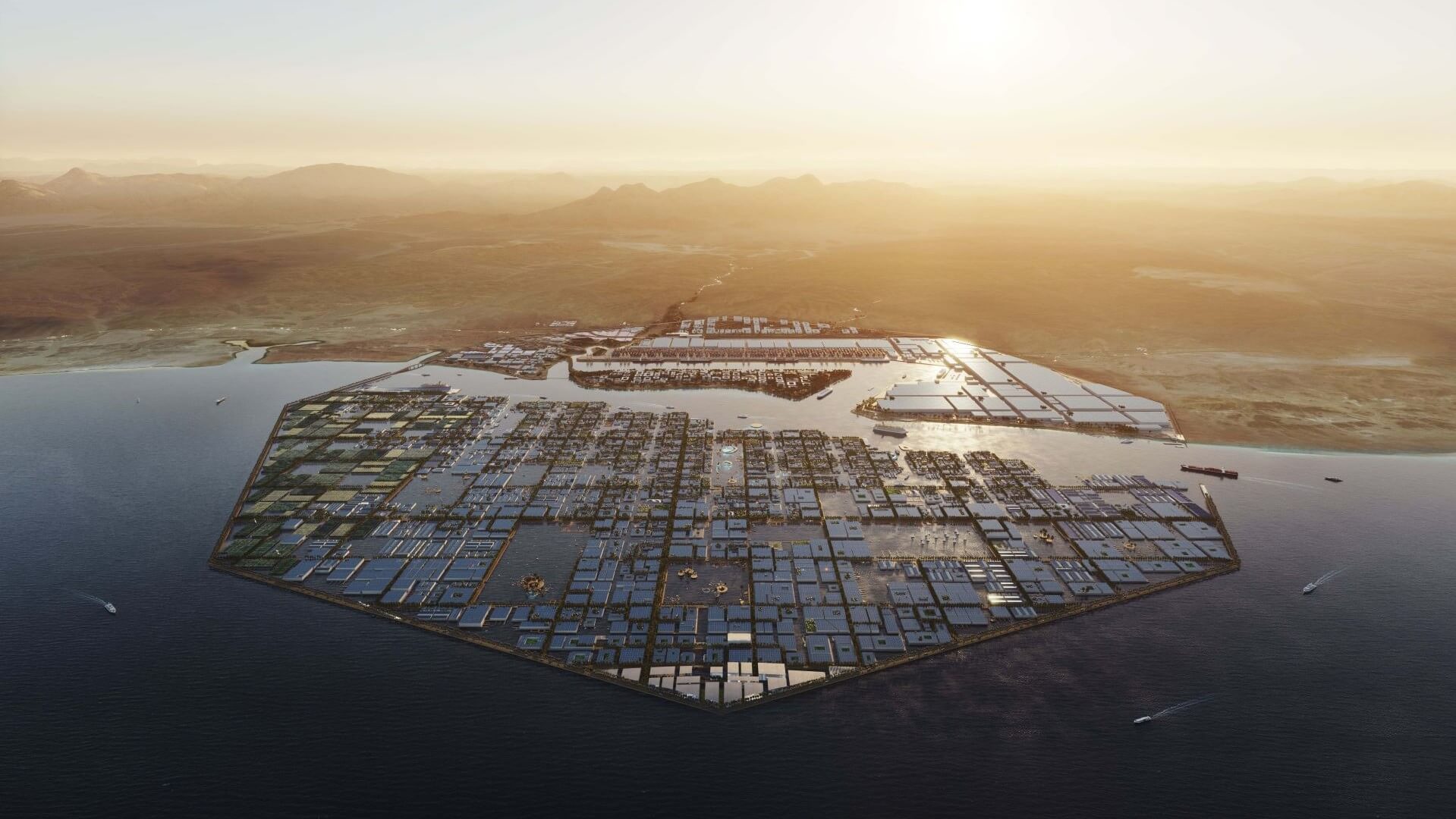 A rendering of Oxagon, Saudi Arabia’s eight-sided floating city in the Red Sea