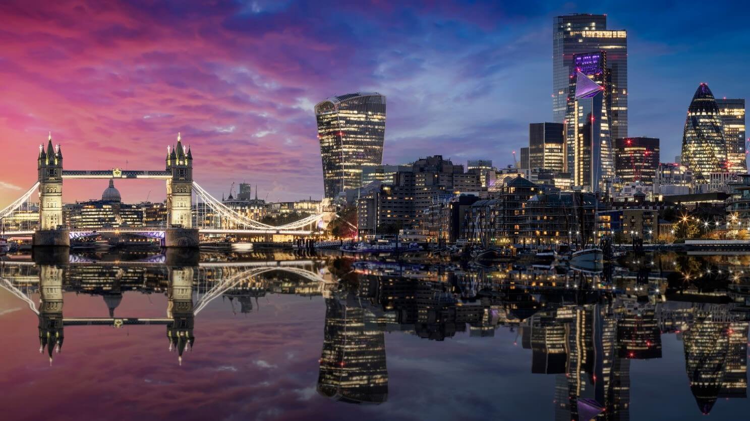 London city skyline at dusk