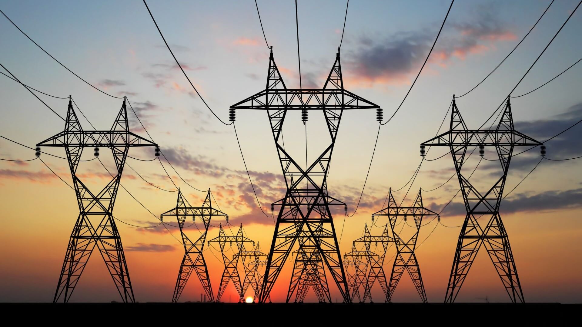 Pylons at dusk with a darkening sky