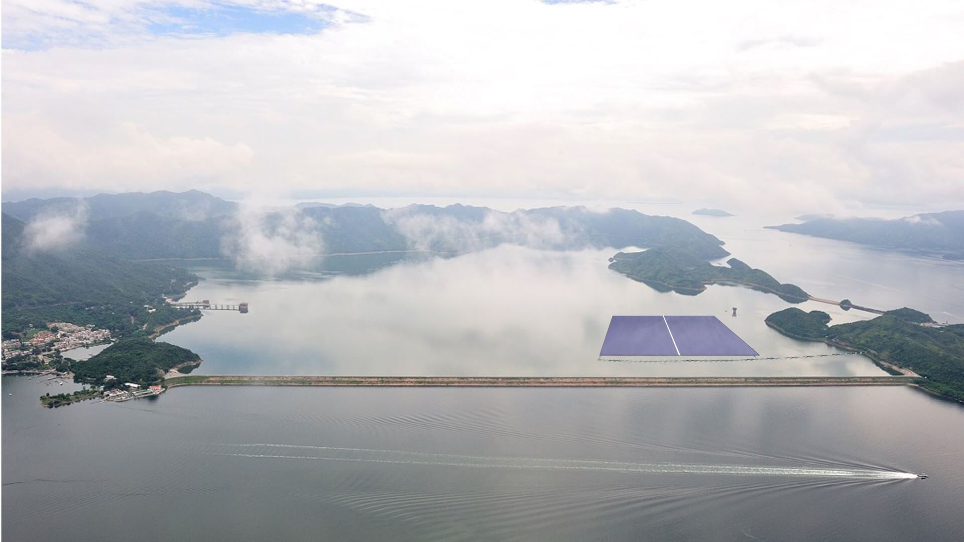 Artist’s impression of floating solar project at Plover Cove reservoir, Hong Kong