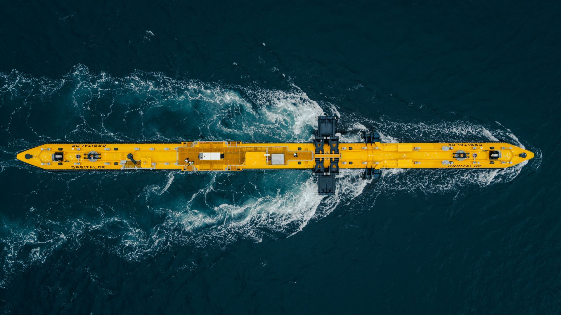 Aerial view of the O2 tidal turbine at sea