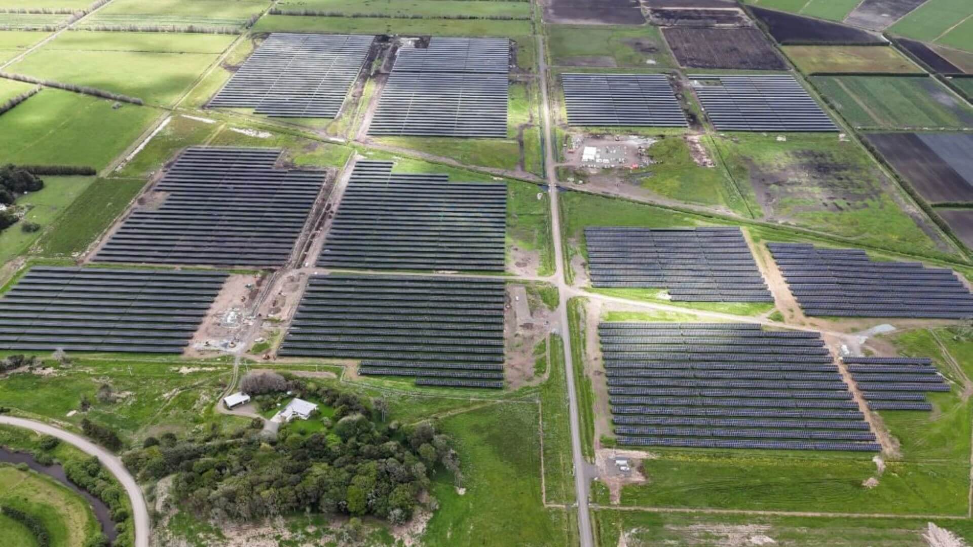 Aerial view over Lodestone Energy’s Kaitaia solar farm in New Zealand