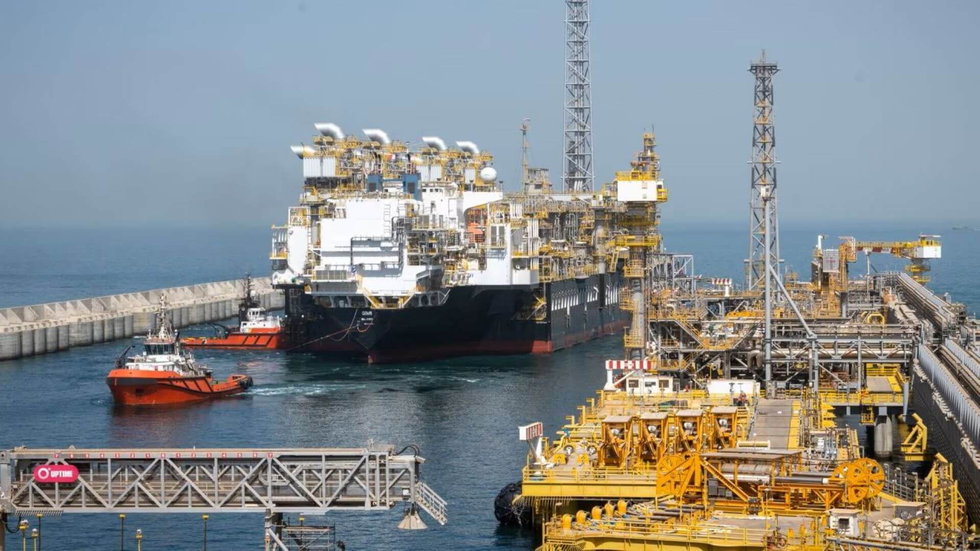 FLNG vessel Gimi dockside on the Mauritania and Senegal maritime border 