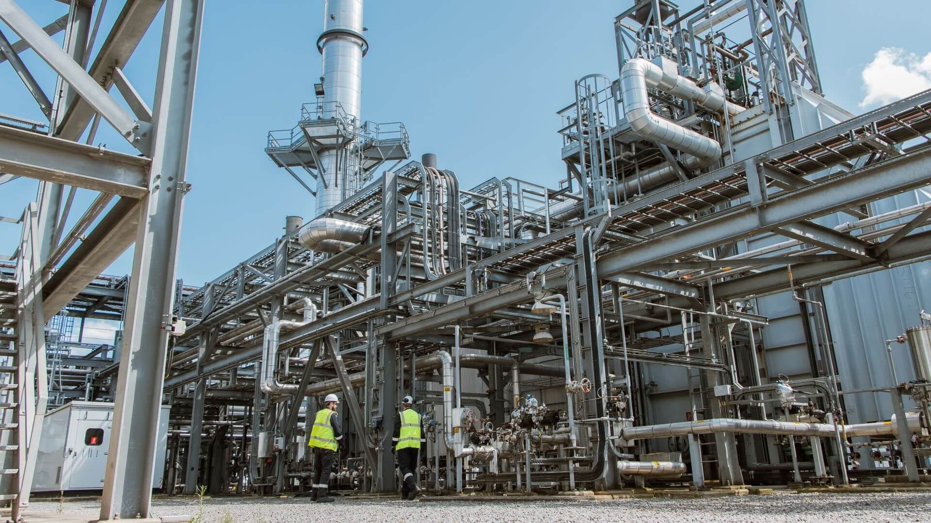 Close up of lots of pipework at industrial facility