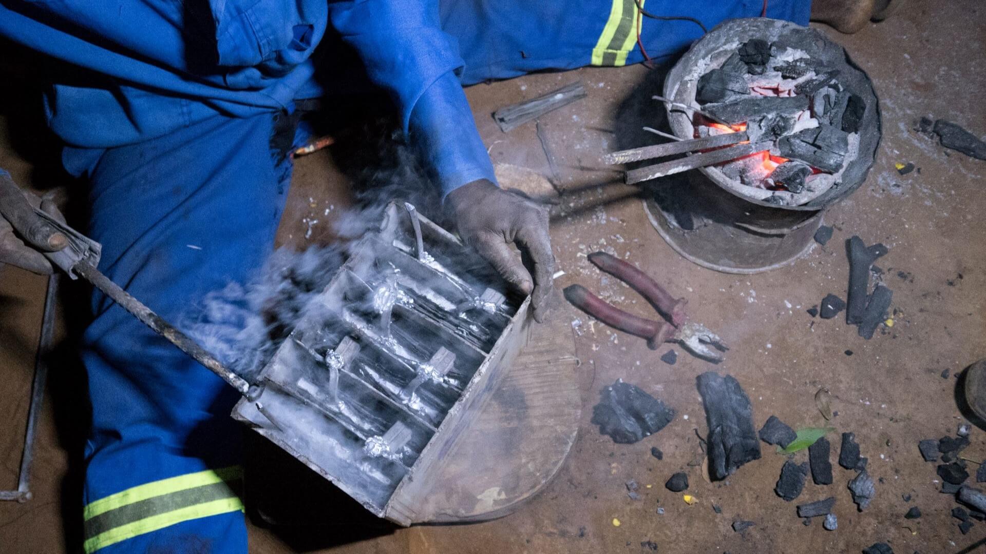 Battery recycler at work