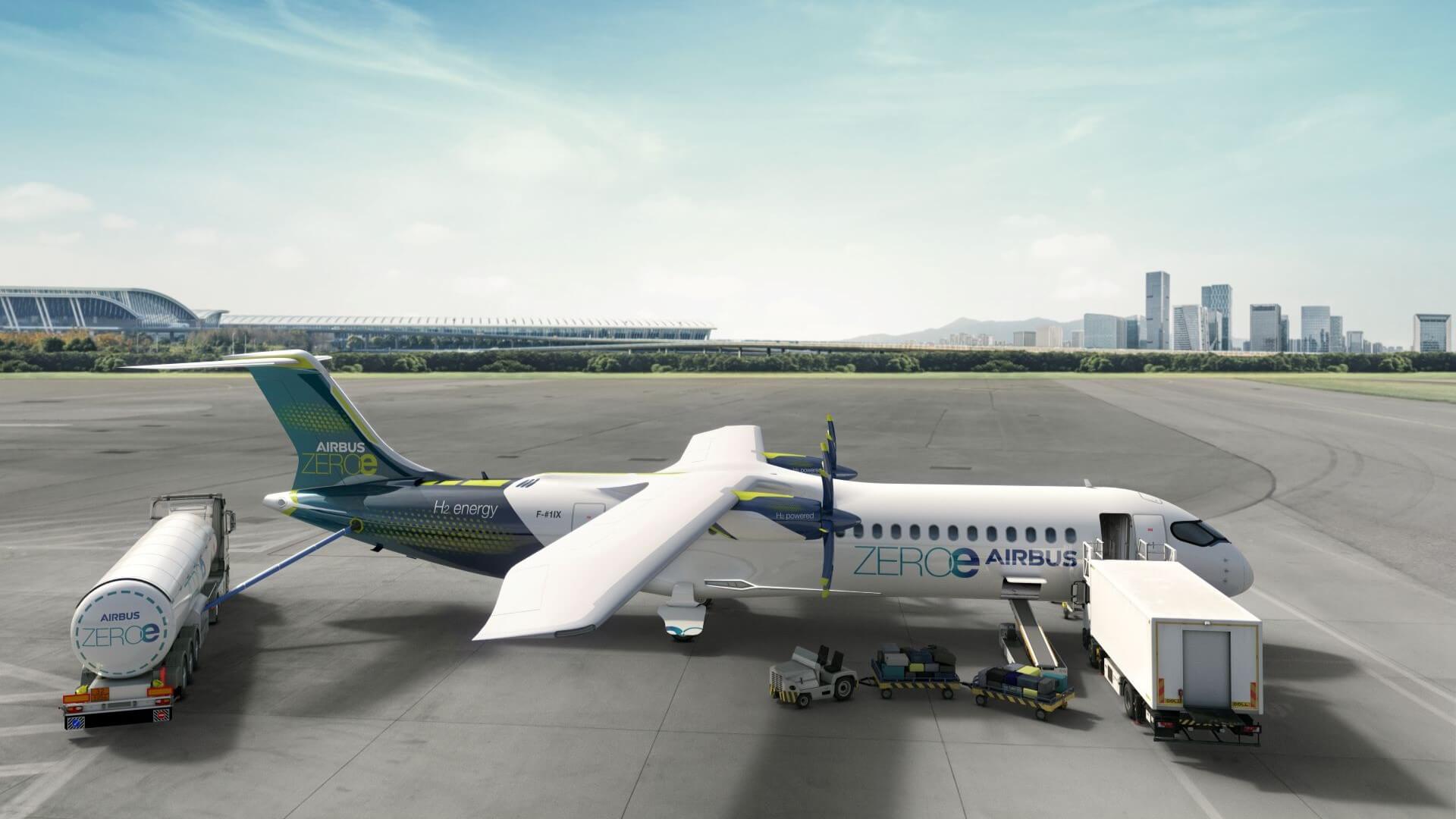 Small aeroplane with underwing propellors being refuelled on airport tarmac