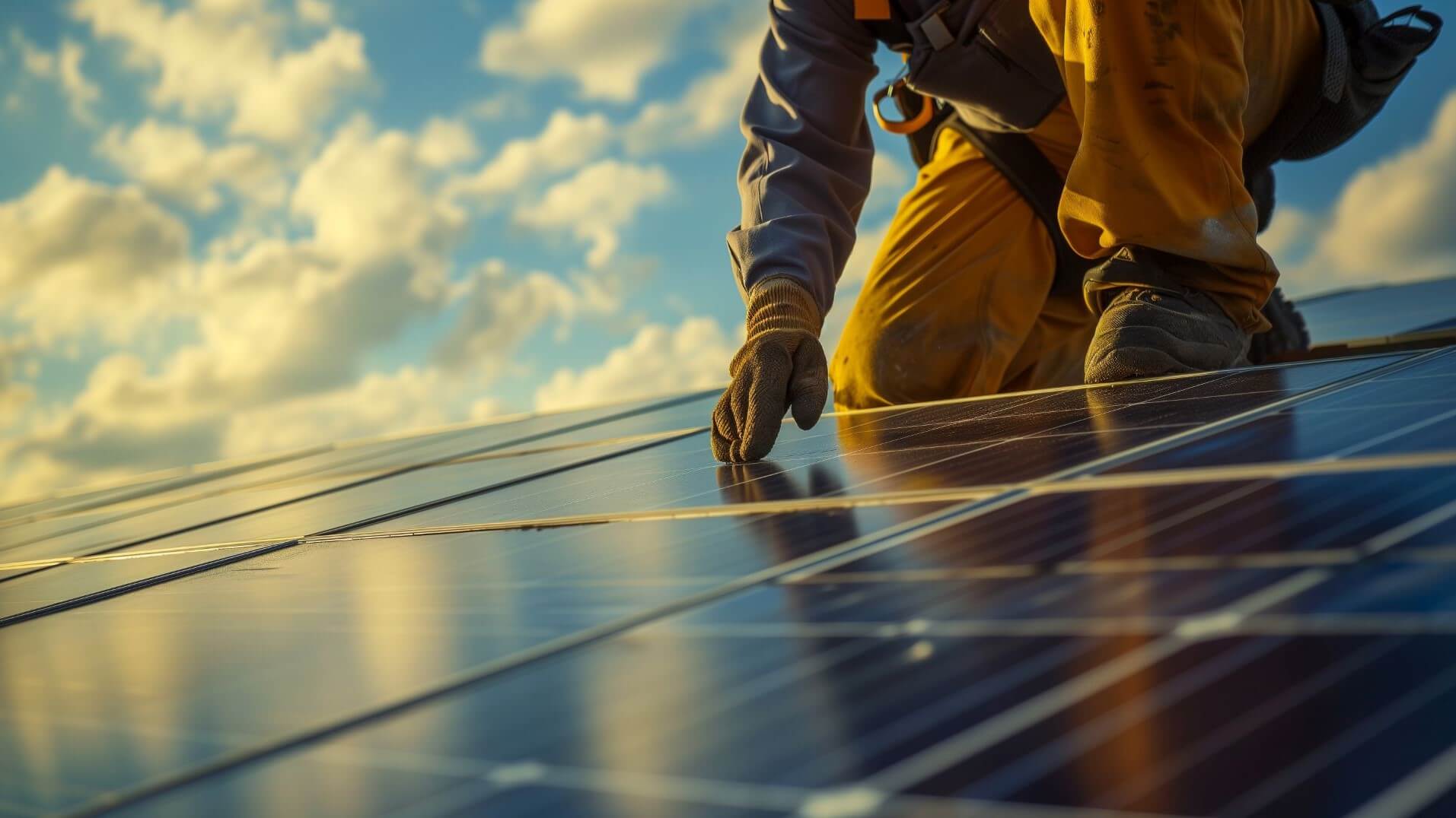 An engineer installing solar PVs