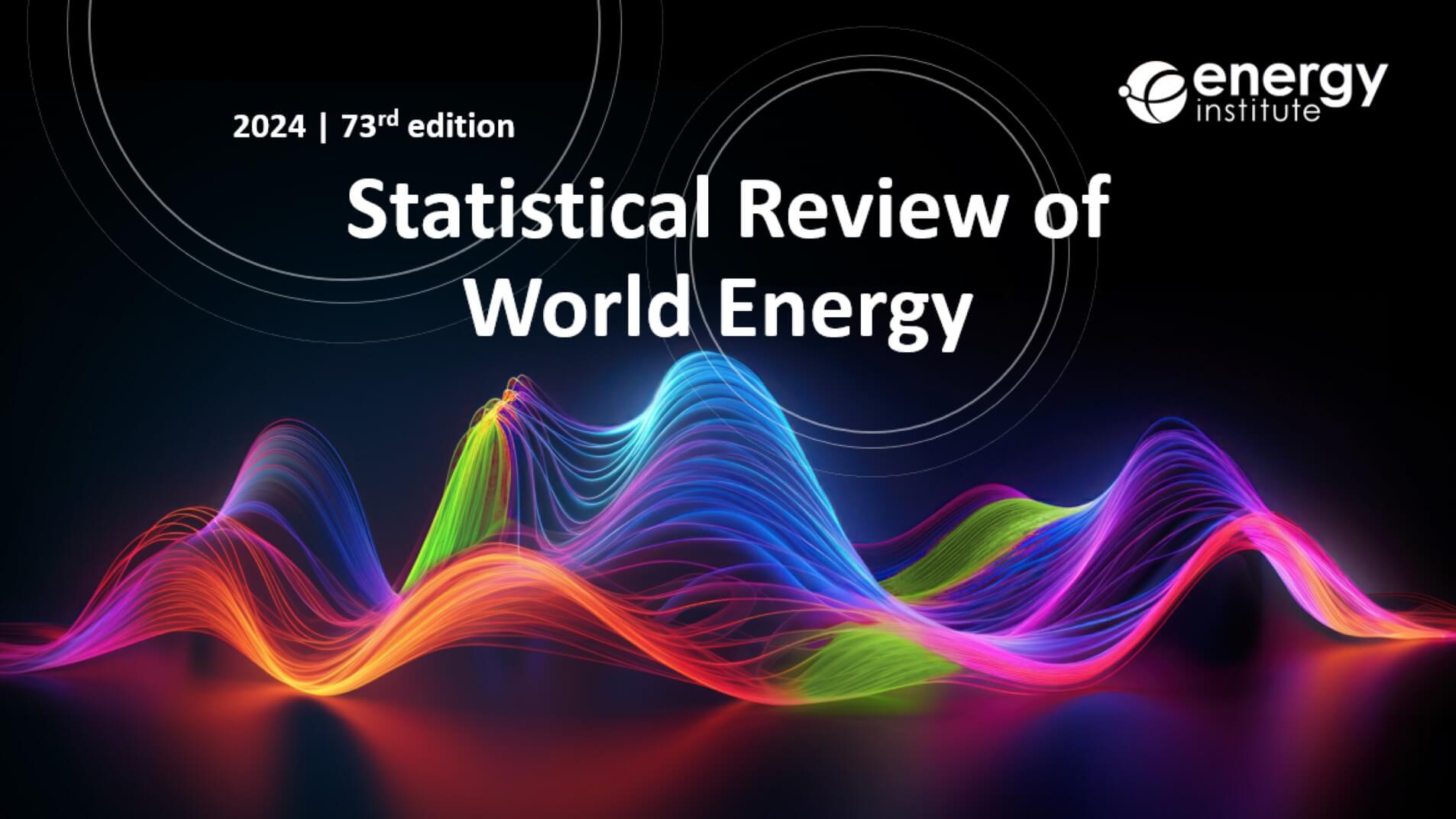 Graphic of Statistical Review header, showing title, and CGI sinusoidal waves in various colour of the rainbow traversing horizontally across image