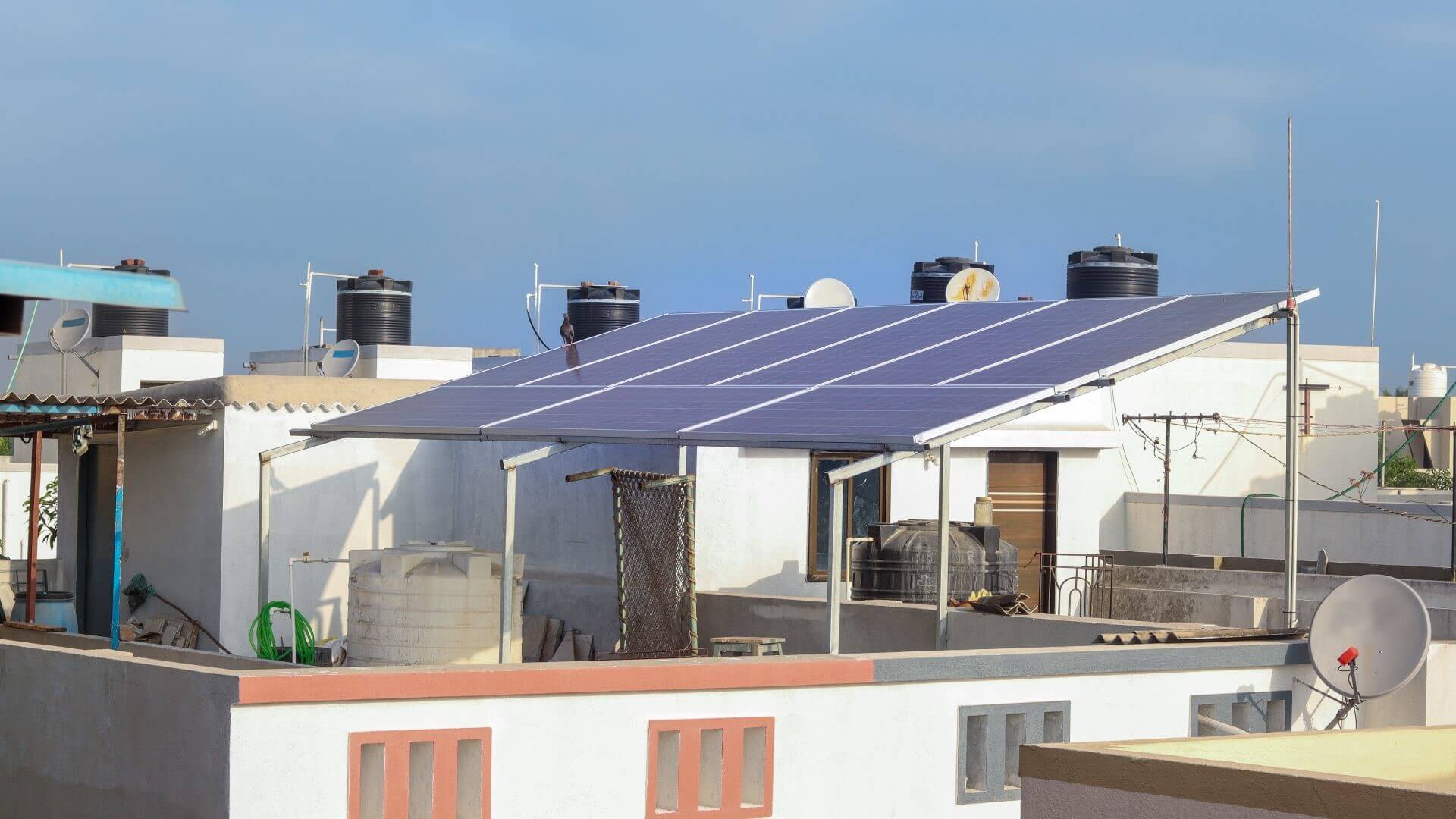 Solar panels on rooftop of house