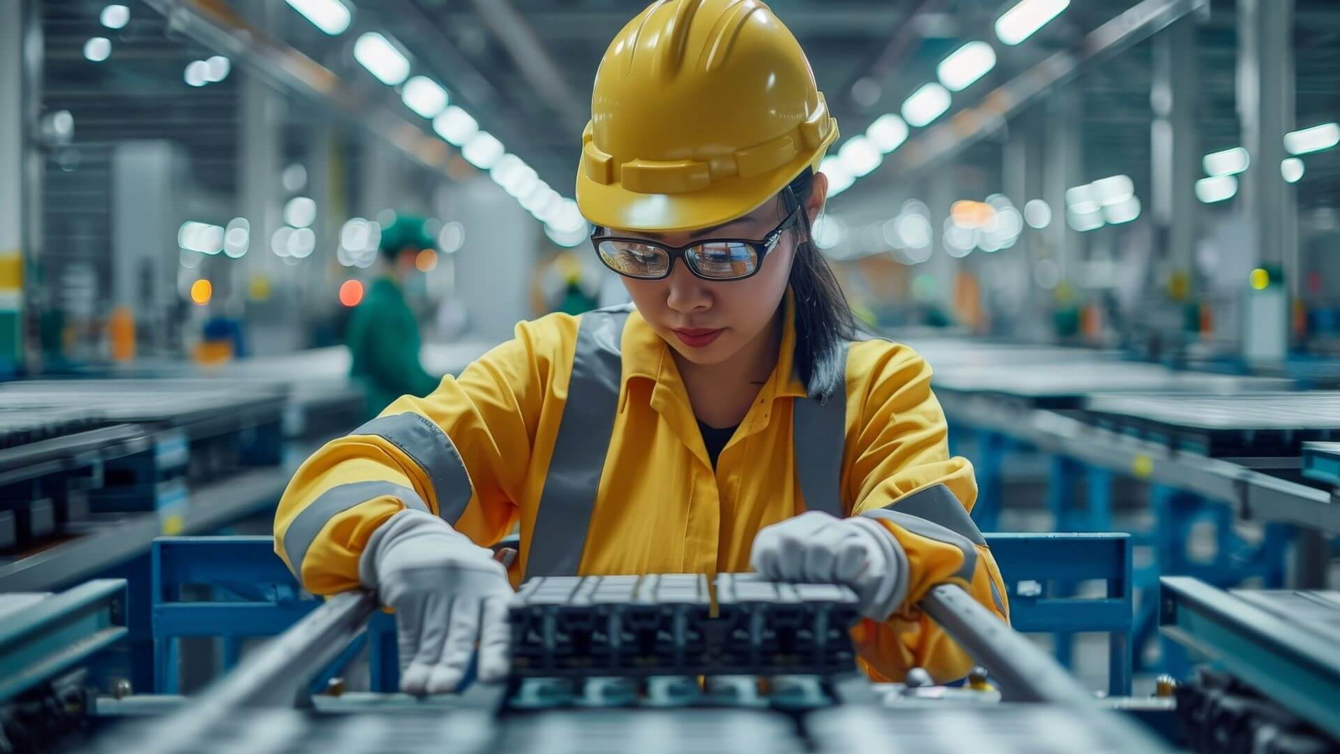 Female worker in battery factory