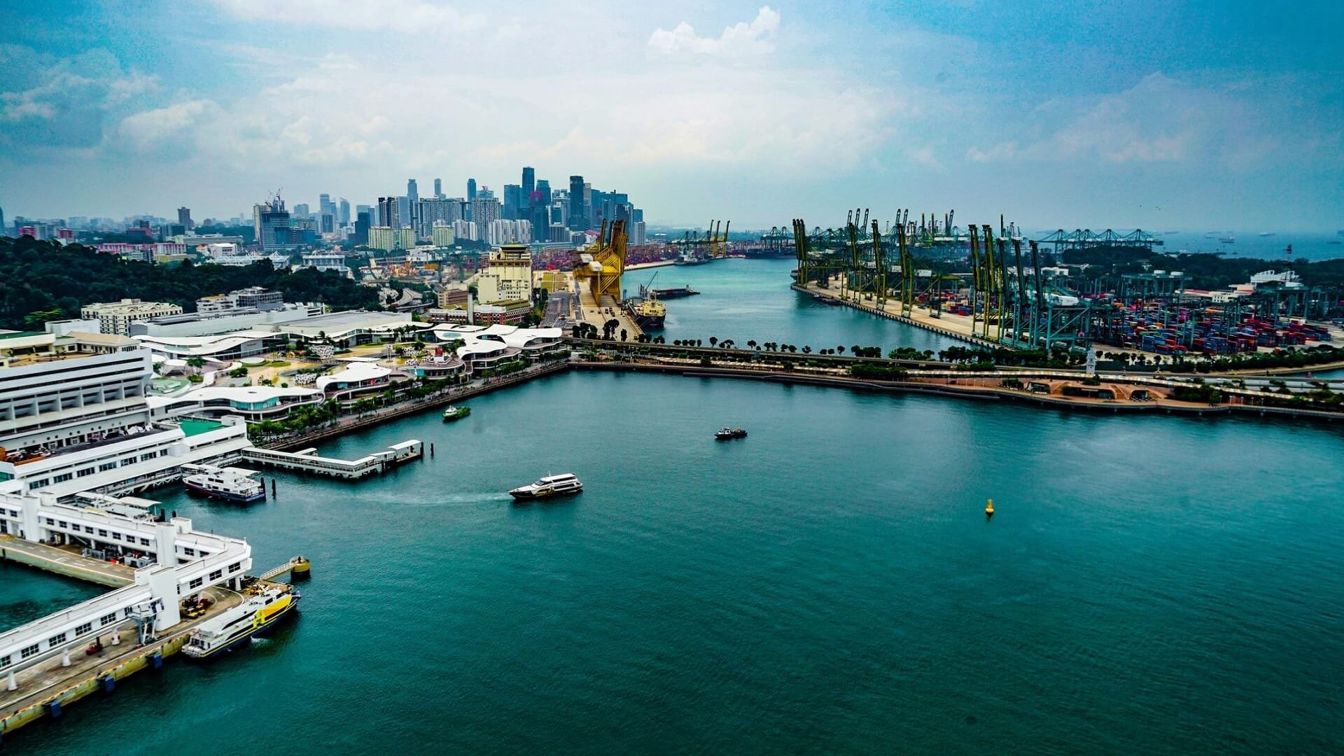 Aerial view over the port of Singapore