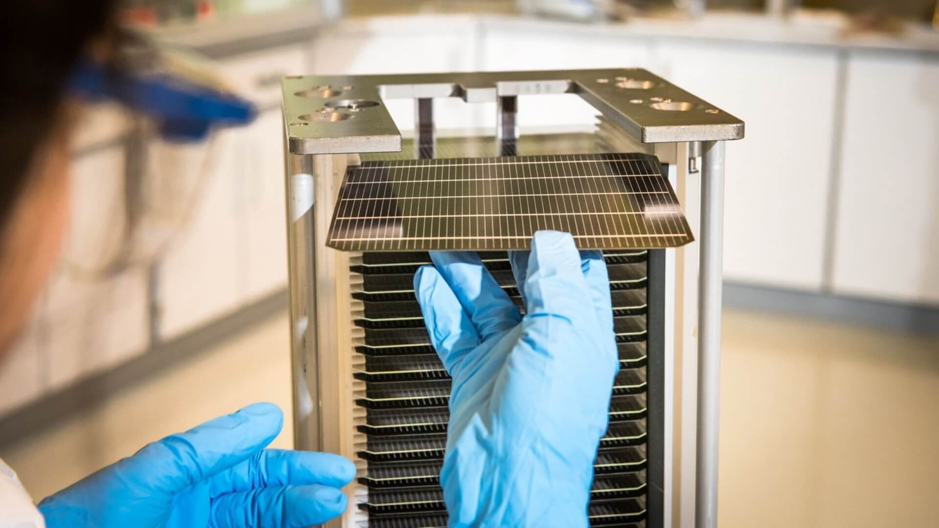 Scientist in a solar cell laboratory