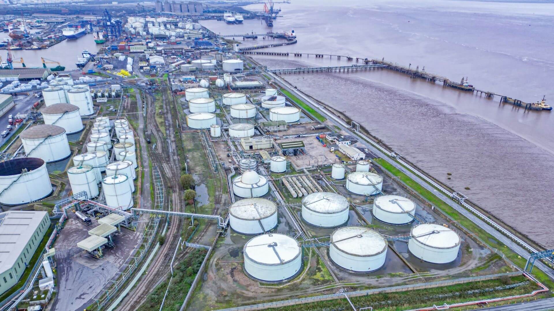 Aerial view of Exolum facilities in Immingham