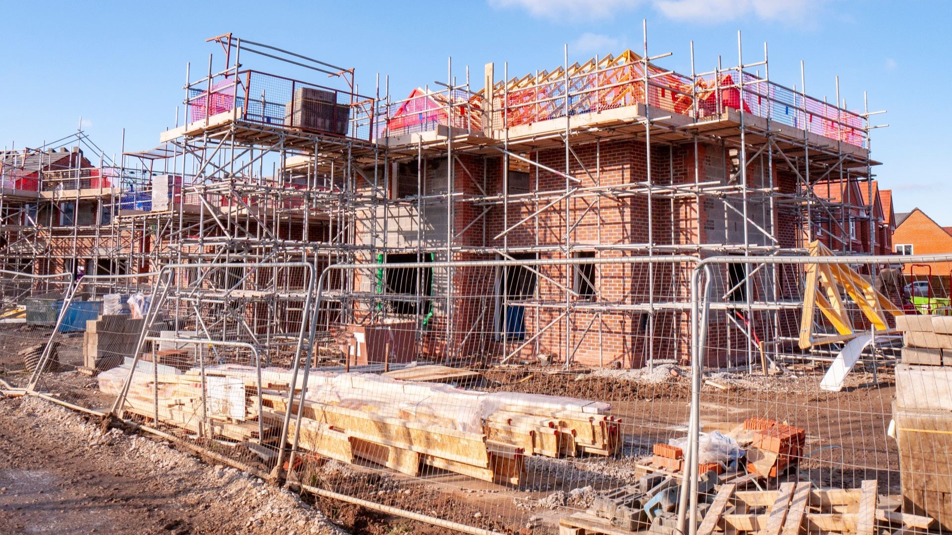 Exterior view of house during construction