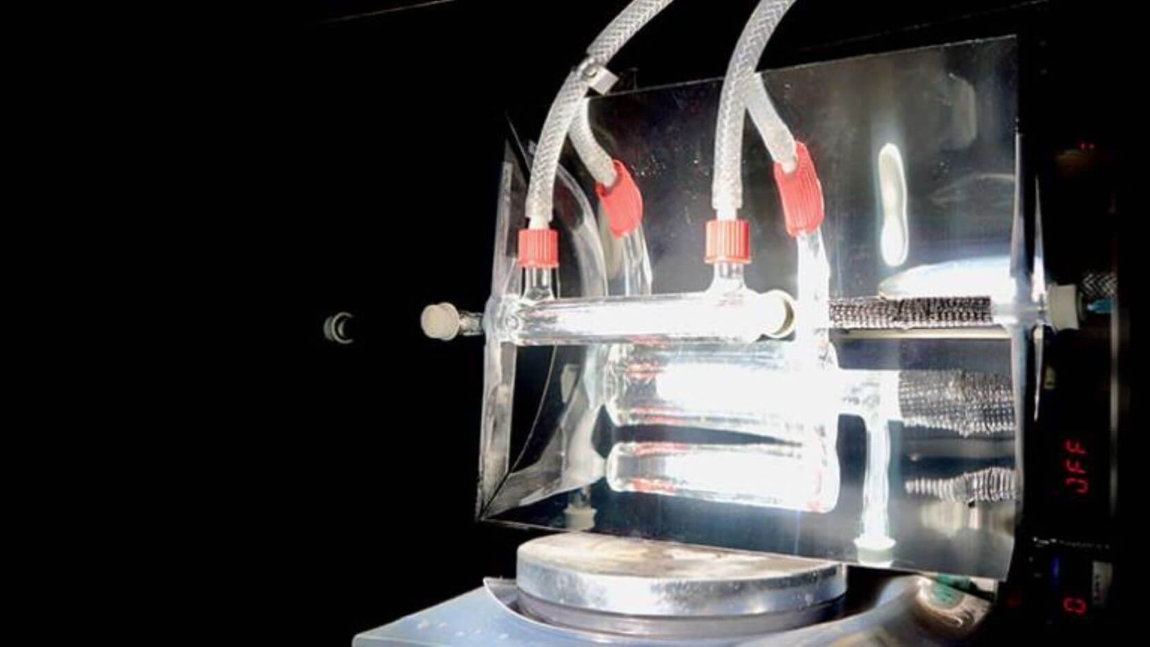 Close up view of solar-powered flow reactor