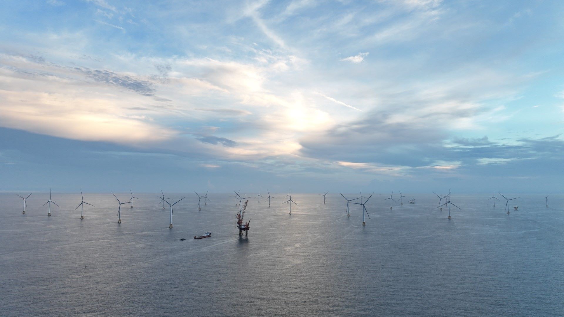 Offshore wind farm during construction